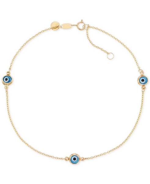 Beaded Evil Eye Anklet in 14k Gold