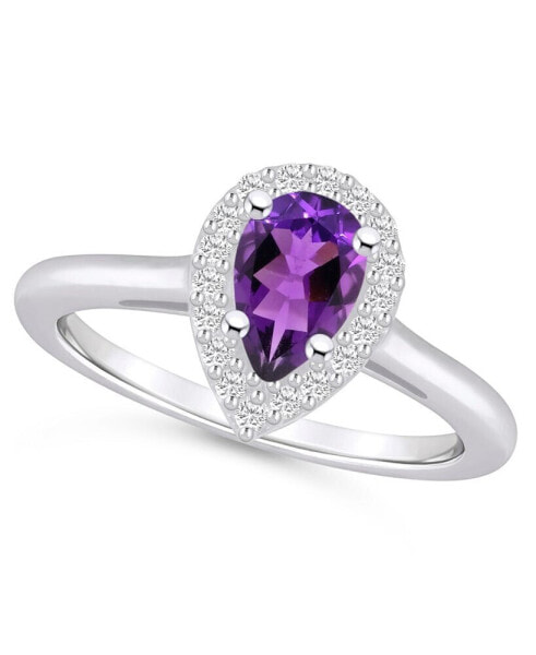 Amethyst (7/8 ct. t.w.) and Diamond (1/5 ct. t.w.) Halo Ring in 14K White Gold
