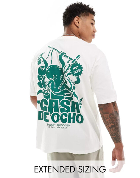 ASOS DESIGN oversized t-shirt in off white with octopus back print