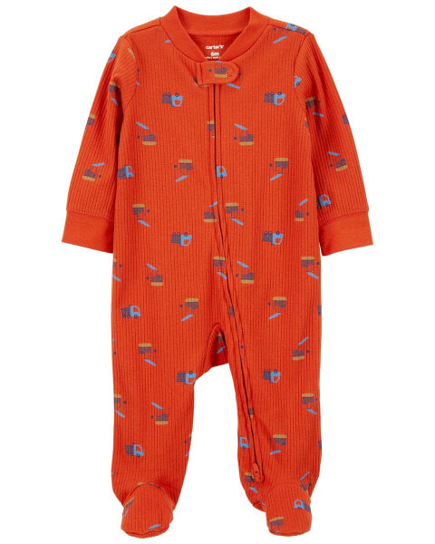 Baby Construction 2-Way Zip Cotton Blend Sleep & Play Pajamas 3M