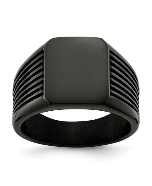 Stainless Steel Polished Black IP-plated Signet Ring