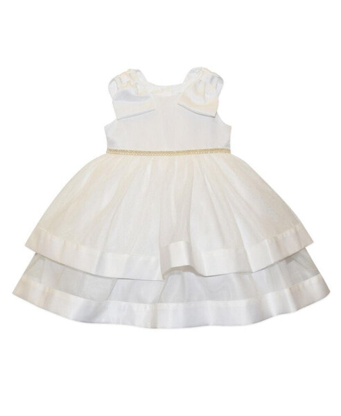 Baby Girls Bow-Top Jewel Waist Border Trim Dress
