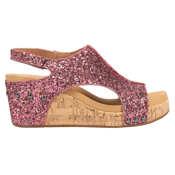 Corkys Carley Glitter Studded Wedge Womens Pink Casual Sandals 30-5316-MBGL