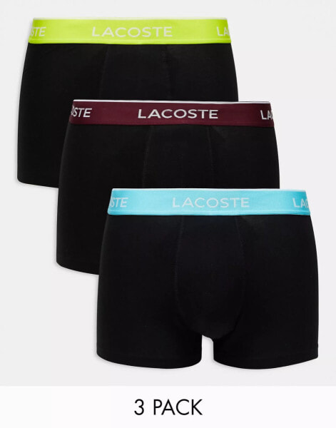 Lacoste essentials 3 pack trunks in black with contrast waistband