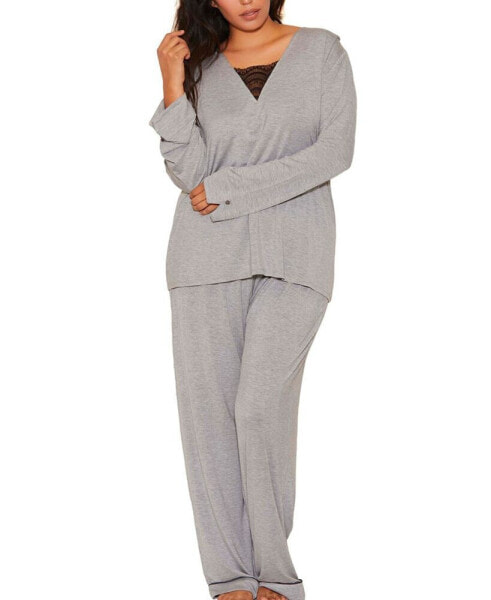 Plus Size Contrast Lace and Modal Comfy Sleep and Lounge Set