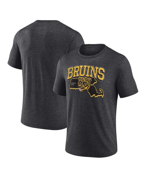 Men's Heather Charcoal Distressed Boston Bruins Centennial Team Tri-Blend T-shirt