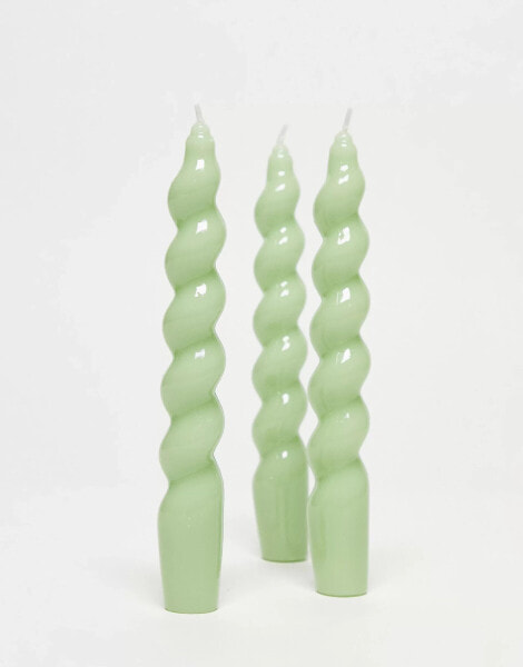 MAEGEN Spiral Taper Candle 3-Pack - Sage