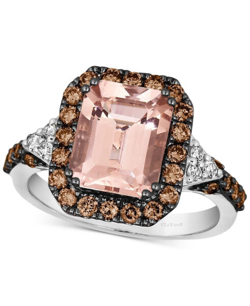 Couture Peach Morganite (2-1/2 ct. t.w.), Chocolate Diamonds (5/8 ct. t.w.) & Nude Diamonds (1/10 ct. t.w.) Square Halo Ring in Platinum