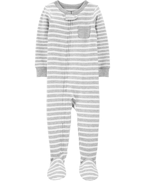 Toddler 1-Piece Striped 100% Snug Fit Cotton Footie Pajamas 5T