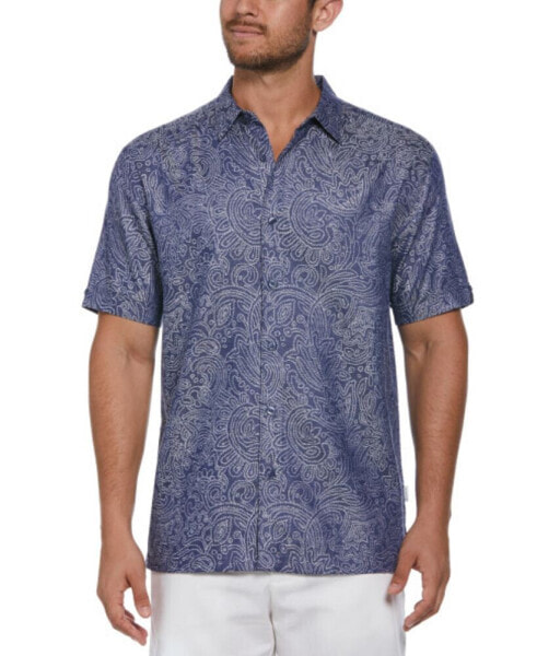 Men's Short Sleeve Jacquard Abstract Floral Paisley Print Shirt