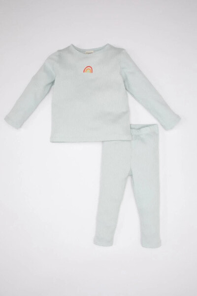Kız Bebek Nakışlı Uzun Kollu Fitilli Kaşkorse Pijama Takımı B9239A524SP