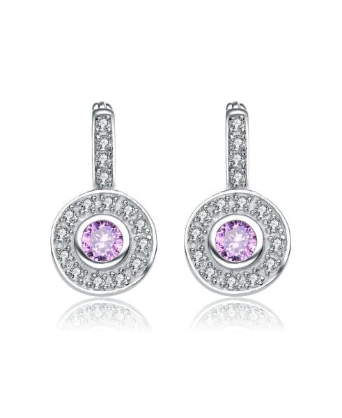 Modern White Gold Plated Round Dangle Earrings with Pink Cubic Zirconia