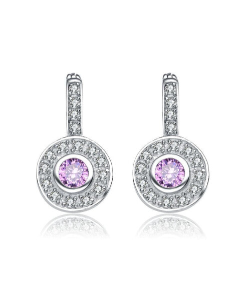 Modern White Gold Plated Round Dangle Earrings with Pink Cubic Zirconia