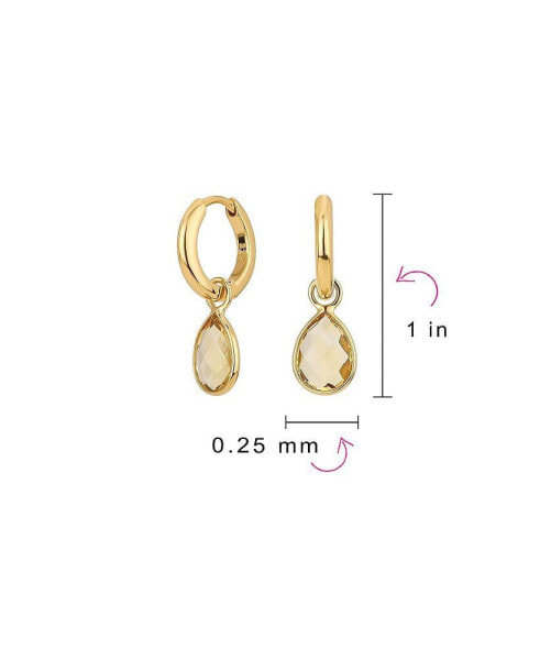 Classic Wedding Party Small 2 CTW Yellow Citrine Halo Pear Shaped Teardrop Huggie Earrings Latch Hinge Back Hinge Gold Plated Sterling Silver
