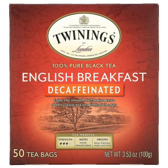 English Breakfast, Pure Black Tea, Decaffeinated, 50 Tea Bags, 3.53 oz (100 g)