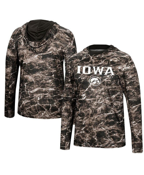 Men's Black Iowa Hawkeyes Mossy Oak SPF 50 Performance Long Sleeve Hoodie T-shirt