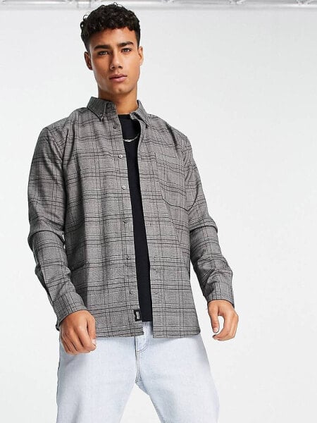 Only & Sons smart check overshirt in dark grey 