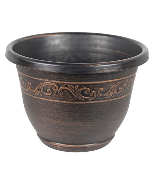 Outdoor Tulip Banded Plastic Planter Bronze 13 Inches