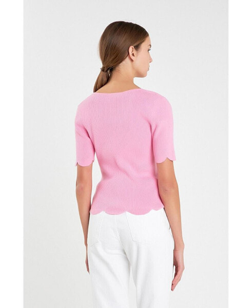 Women's Scallop Hem Square Neck Sweater