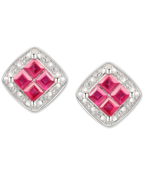 Ruby (5/8 ct. t.w.) & Diamond (1/20 ct. t.w.) Square Stud Earrings in Sterling Silver