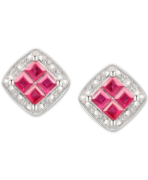 Серьги Macy's Ruby & Diamond Square Stud