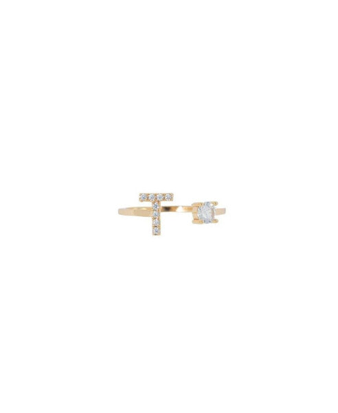 Crystal Initial Adjustable Gold-Tone Ring