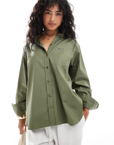 Lacoste long sleeve shirt in khaki