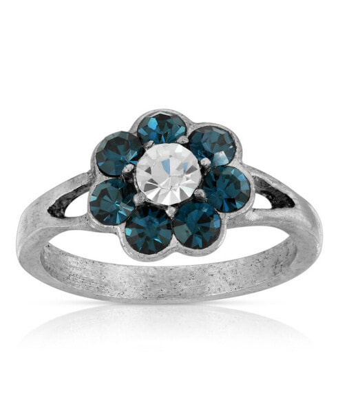 Pewter Crystal Flower Ring