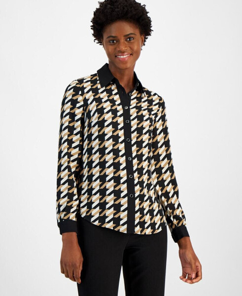 Women's Contrast-Trim Check-Print Shirt