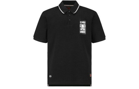 EVISU 佛头贴纸印花短袖polo衫 男款 黑色 / Поло EVISU featured_tops 2ESHTM0PS602XX EVISU Polo