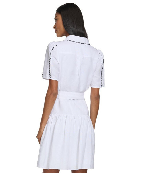Women's Puff-Sleeve Belted A-Line Dress