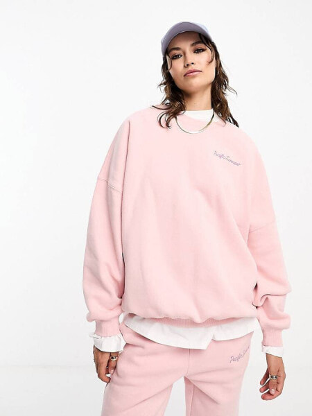 Pacsun script slogan crew neck sweater co-ord in silver pink