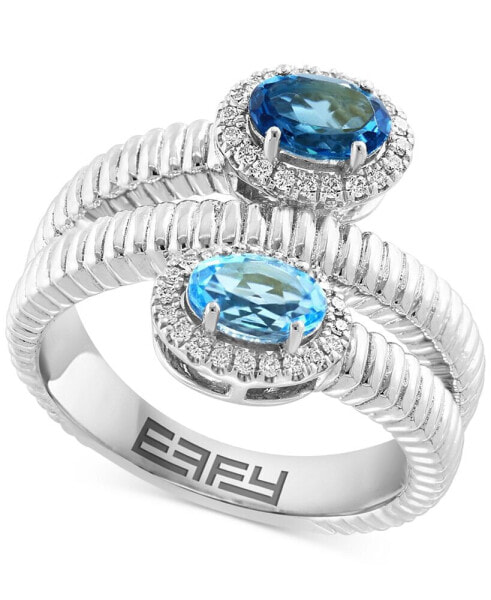 EFFY® Blue Topaz (5/8 ct. t.w.), London Blue Topaz (1/2 ct. t.w.) & Diamond (1/6 ct. t.w.) Wrap Ring in Sterling Silver