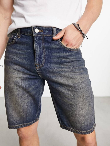 ASOS DESIGN slim mid length denim shorts in y2k wash