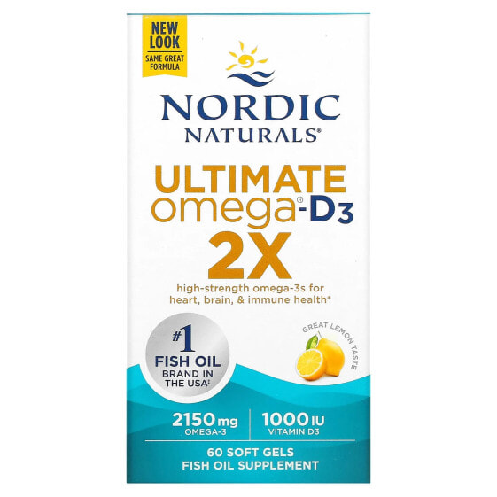 Омега 3 высшего класса с витамином D3, Nordic Naturals Ultimate Omega 2X, лимон, 60 капсул.