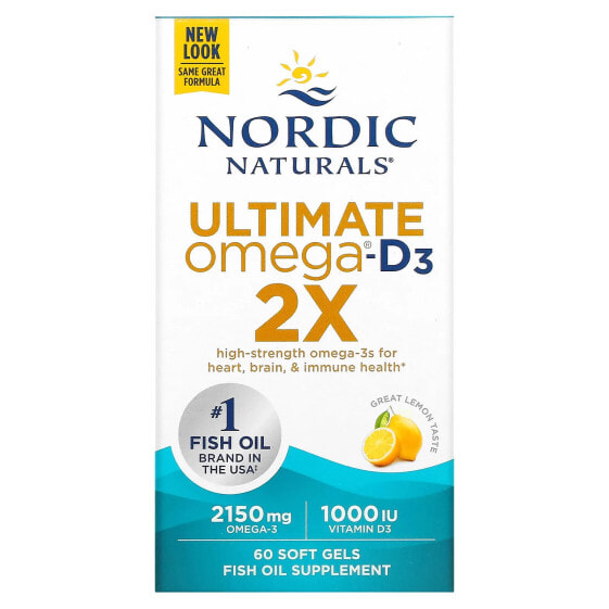 Nordic Naturals, Ultimate Omega 2X с витамином D3, лимон, 60 мягких желатиновых капсул