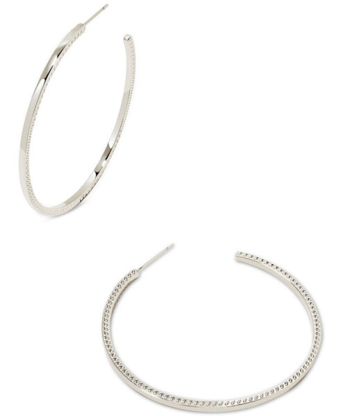 Rhodium-Plated Medium Hoofprint-Trim C-Hoop Earrings, 1.89"