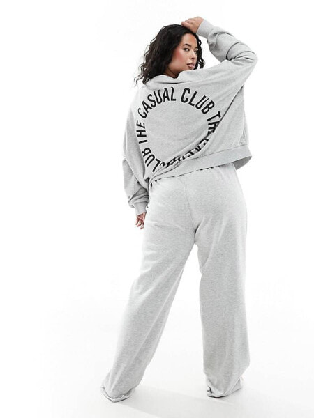 Pieces Curve 'the casual club' slogan sweatshirt co-ord in grey