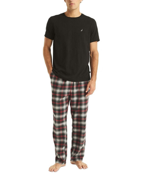 Men's Plaid Pajama Pants & Solid Pajama T-Shirt Set