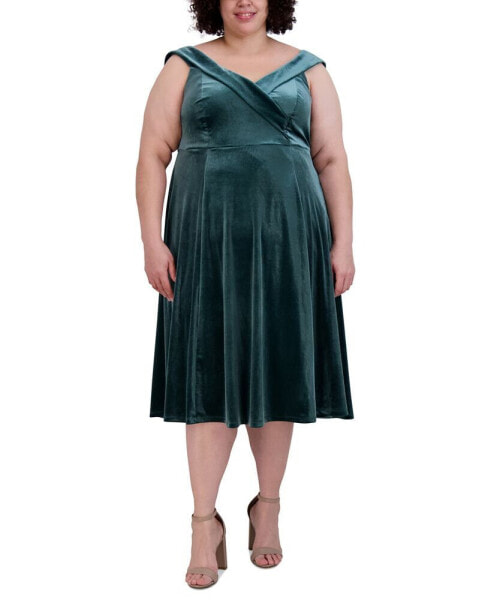 Plus Size Sleeveless Velvet Midi Dress