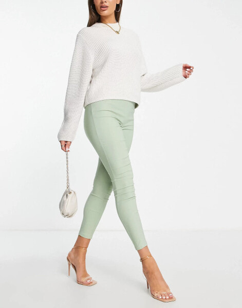 ASOS DESIGN high waist trousers in skinny fit in sage