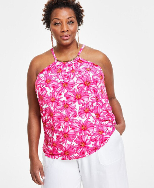Plus Size Floral-Print Halter Top, Created for Macy's