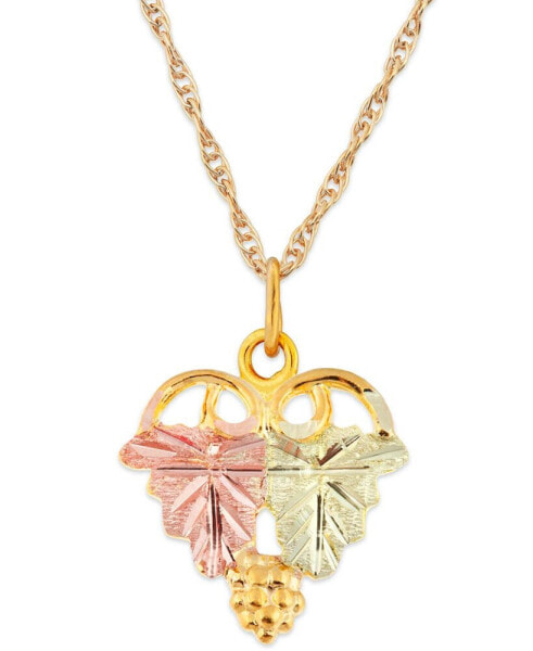 Grape and Leaf Pendant in 10k Yellow Gold with 12k Rose and Green Gold