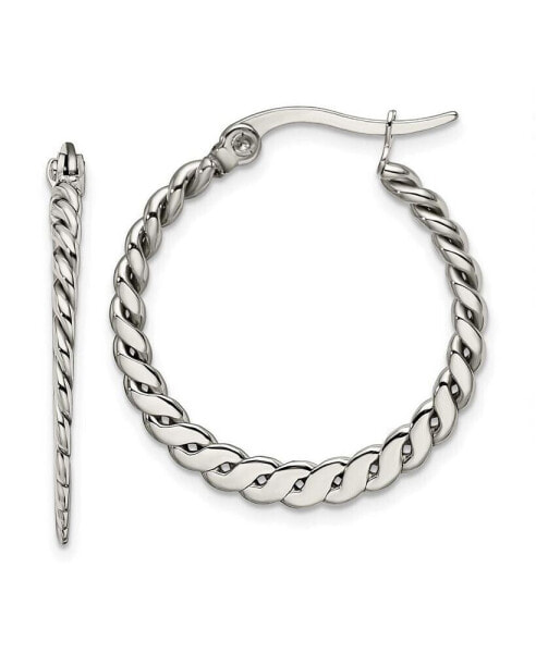Stainless Steel Polished and Textured Braided Hoop Earrings