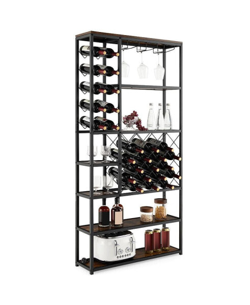 Industrial Floor Wine Rack with 3 Rows of Stemware Racks