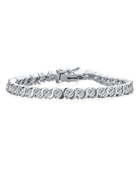 Jewelry 20 CTW CZ Round Solitaire Swirl S Wave Link Tennis Bracelet For Women Plated Silver Rhodium 77.5 Inch