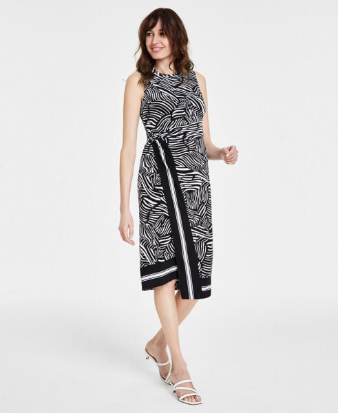 Women's Zebra-Print Faux Wrap Midi Dress, Regular & Petite