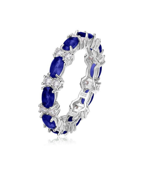 Sterling Silver White Gold Plated with Sapphire & Cubic Zirconia Chunky Eternity Band Ring