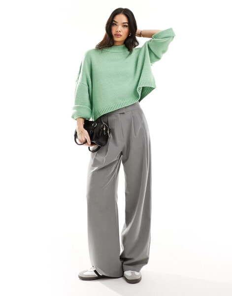 ASOS DESIGN crew neck cropped jumper in sage