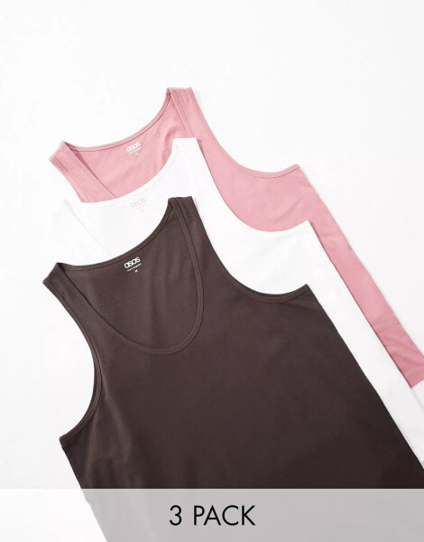 ASOS DESIGN 3 pack scoop neck vests in multiple colours